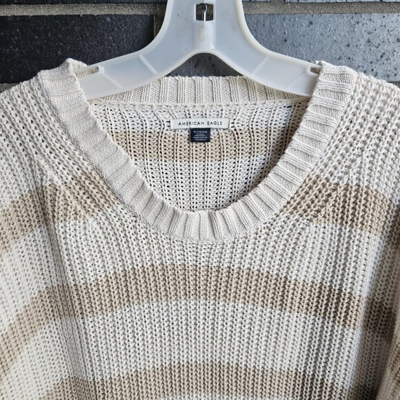 American Eagle AE Women's Cream & Tan Striped Long Sleeve Knit Sweater Size XL - Picture 4 of 13